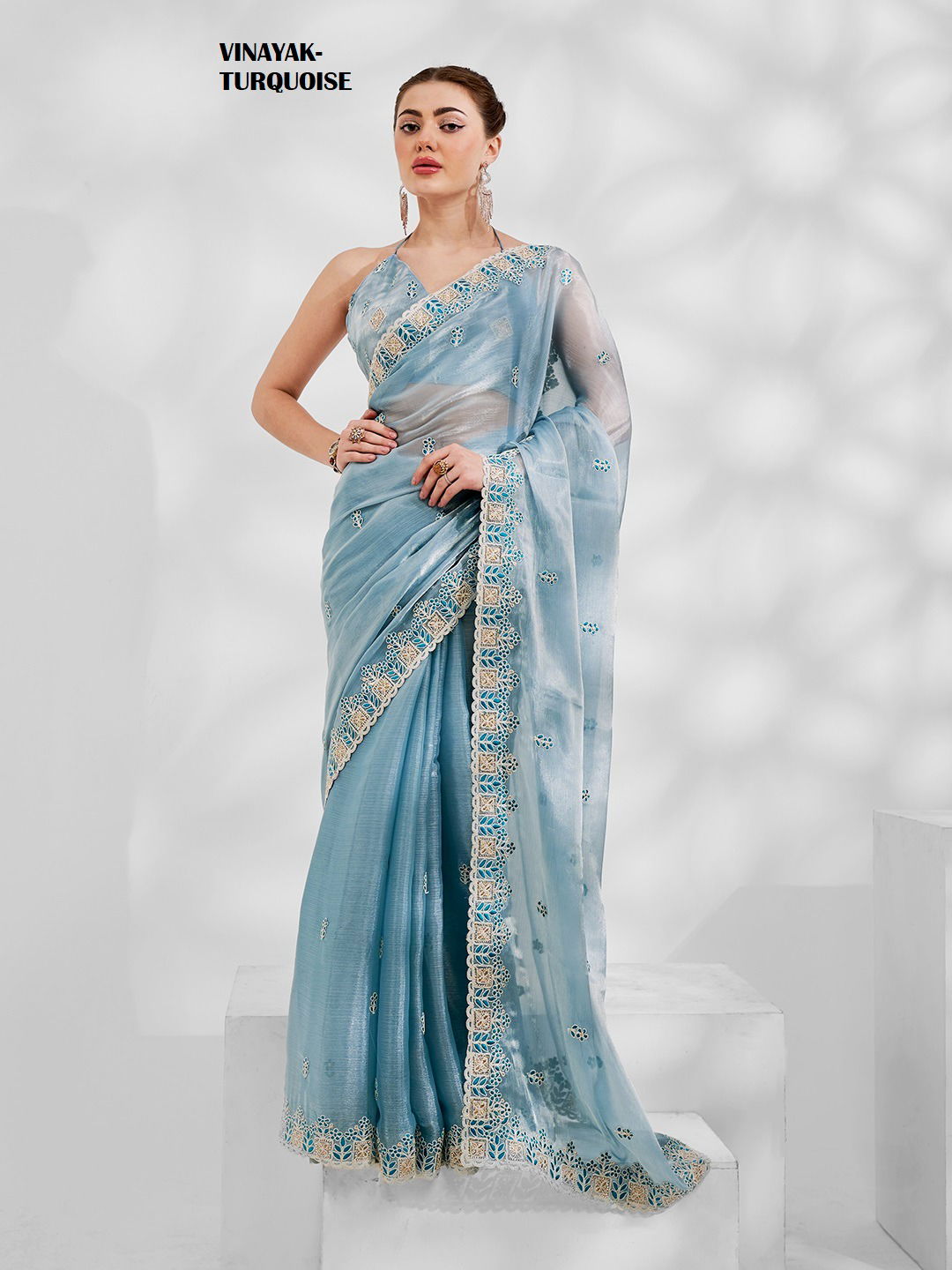  Vinayak Turquoise By Laxminam Chiffon Saree Wholesale Market in Surat